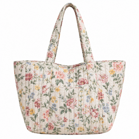 Quilted Cotton Handmade Floral Tote Shoulder Bag for Women's