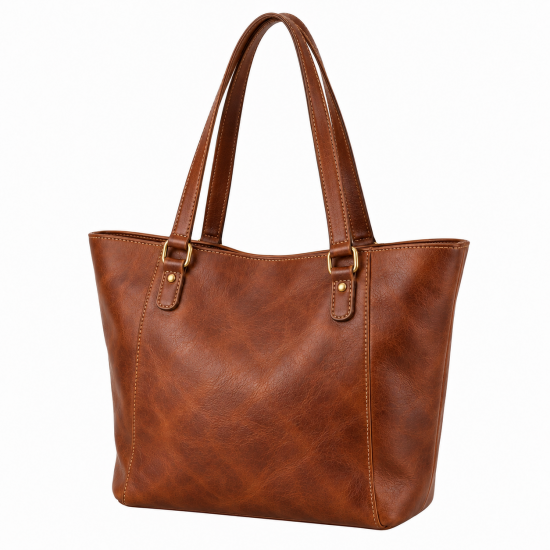 Brown Leather Vintage Tote Shoulder Bag for Women's
