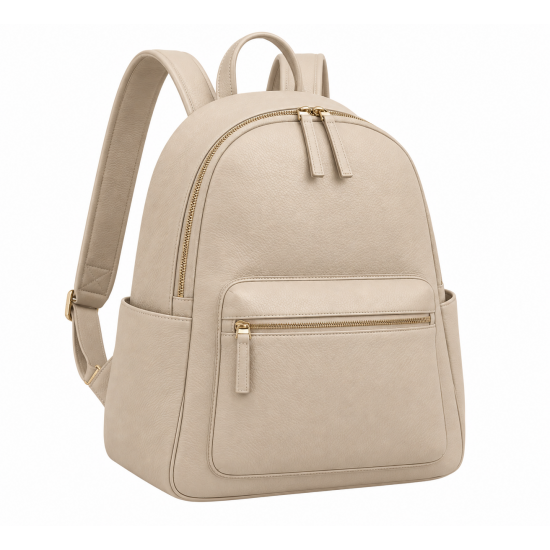 Beige Leather Travel Backpack Bag for Women's