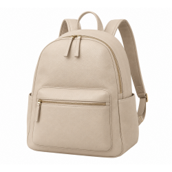Beige Leather Travel Backpack Bag for Women's
