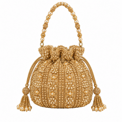 Handcrafted Gold Beaded Potli Bag Ethnic Bridal Mini Purse Phone Pouch