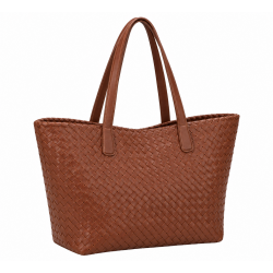 Large Brown Leather Braided Tote Bag for Women's, Shoulder Bag, Large Capacity