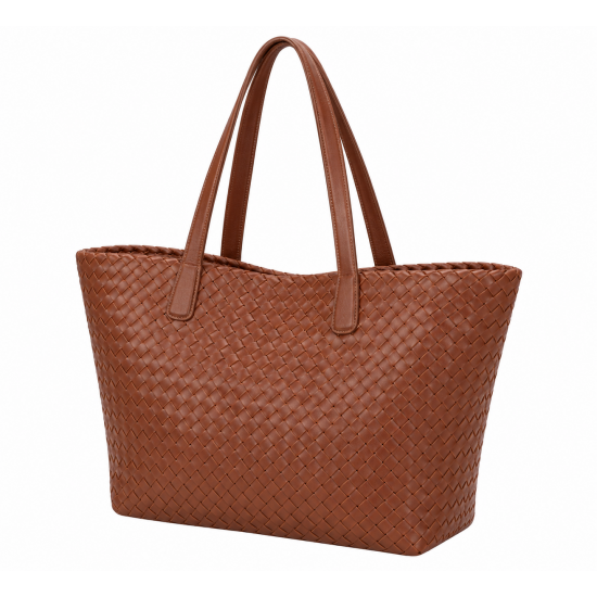 Large Brown Leather Braided Tote Bag for Women's, Shoulder Bag, Large Capacity