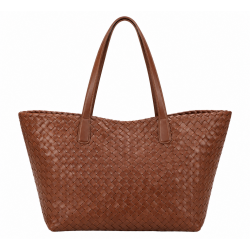 Large Brown Leather Braided Tote Bag for Women's, Shoulder Bag, Large Capacity