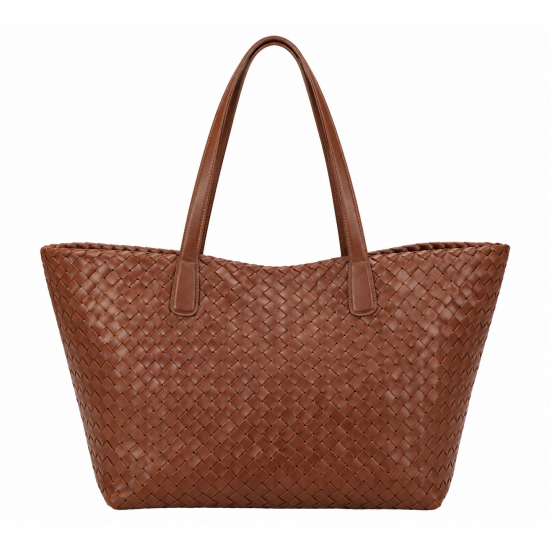 Large Brown Leather Braided Tote Bag for Women's, Shoulder Bag, Large Capacity